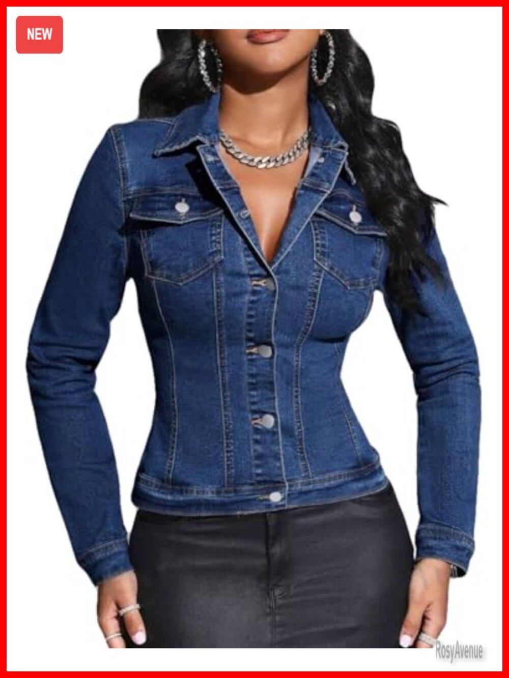 Women's Cropped Denim Jacket Stretchy Short Jean Jacket Button Down Lapel with